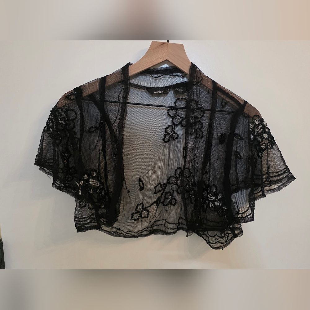 Delicate Black Sheer Floral Shrug